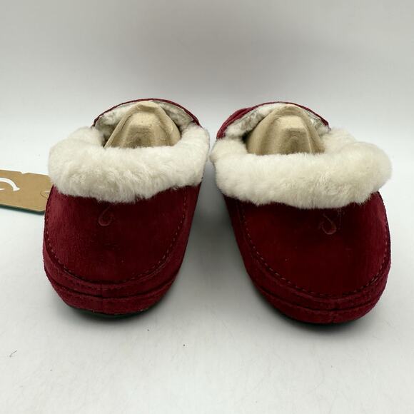 OluKai Womens Ku'Una Slippers US 6 EU 36 Red Lilikoi Leather Shearling NIB - Picture 9 of 12